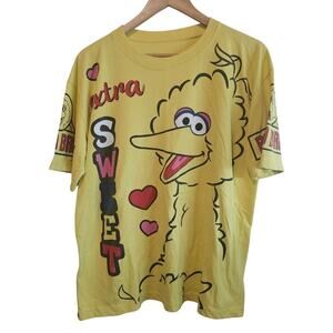 Vintage Sesame Street Big Bird Shirt Womens XL Yellow 90s Colorful Retro Cartoon